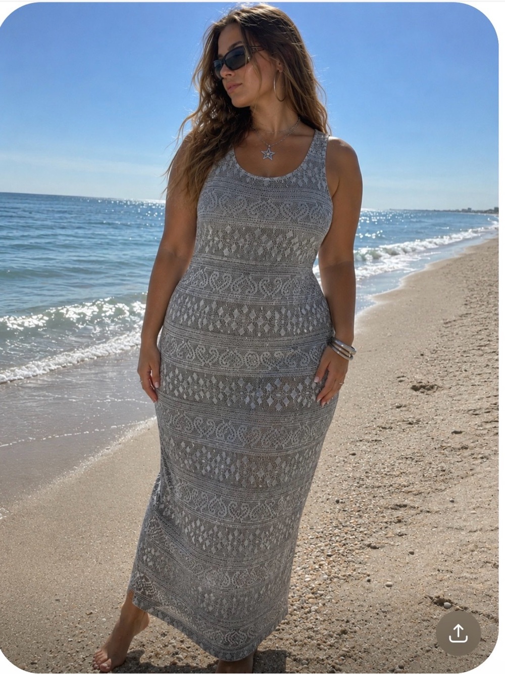VINTAGE Y2K 90's Mesh Sheer Grey Lace Maxi Tank Dress Size 3X